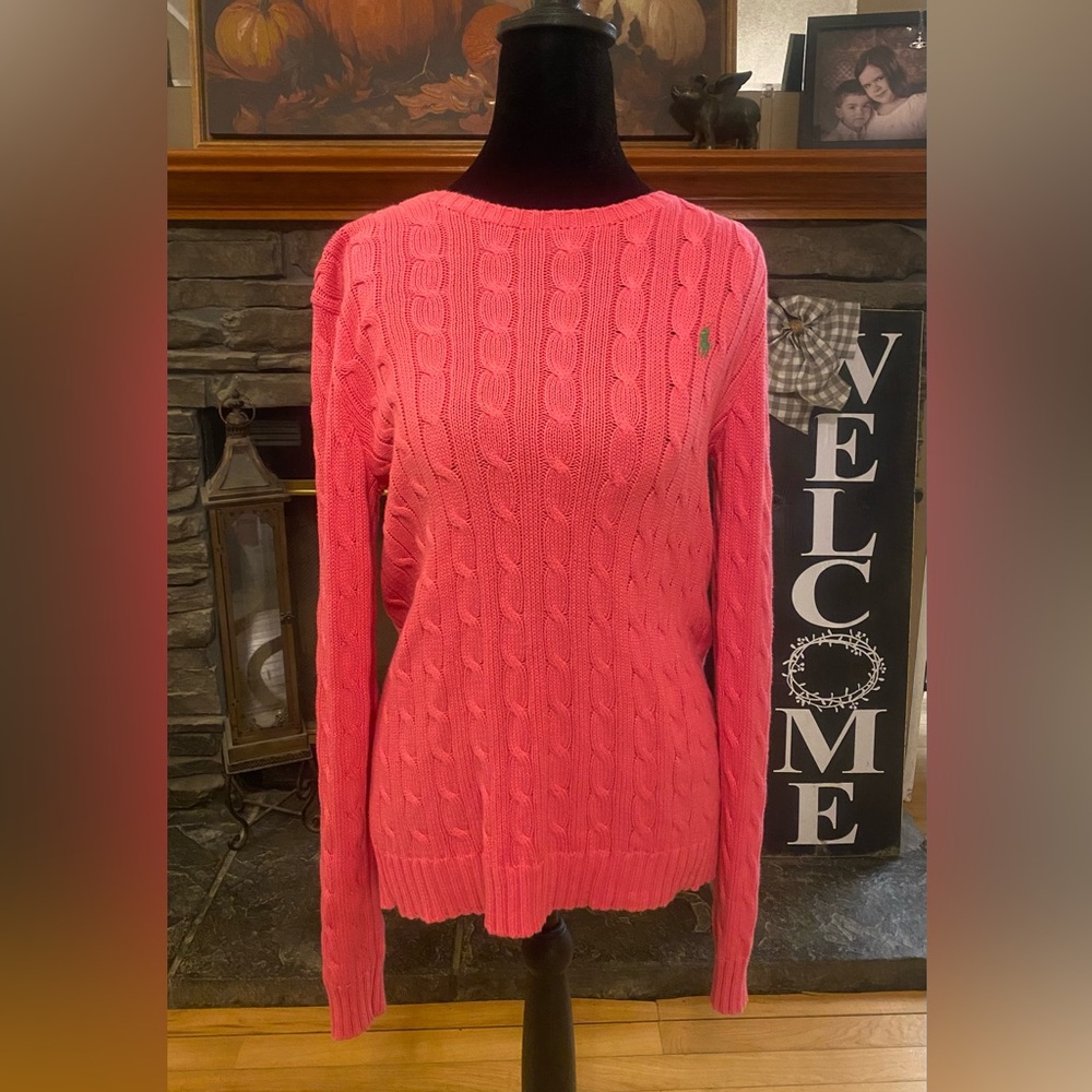 Ralph Lauren Pink Cable-Knit Crewneck Sweater